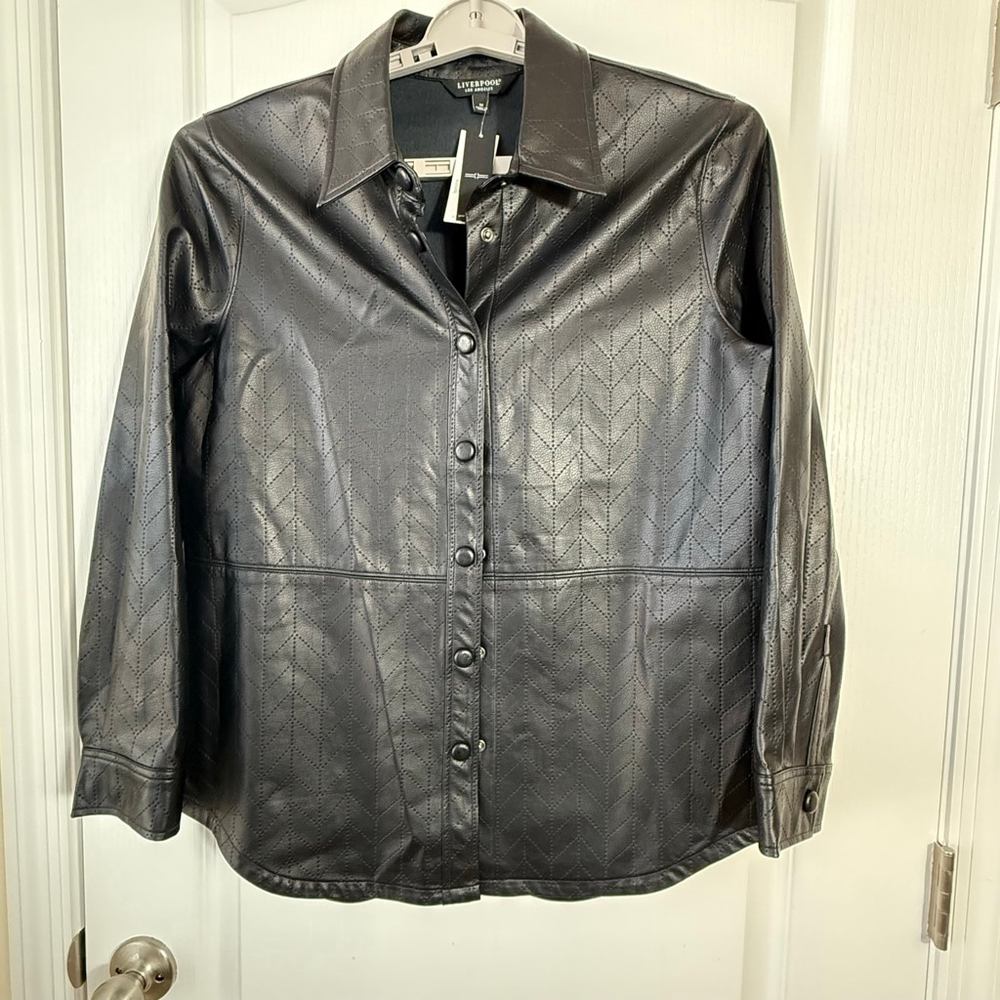Liverpool Black Chevron Quilted Faux Leather Jacket M